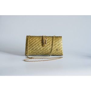 Vintage Bally Ratan Clutch with Gold Hardware and Gold Chain Strap